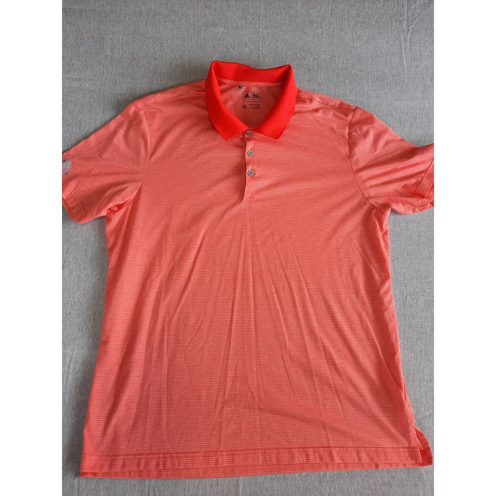Adidas Golf Men XL Stretch‎ Stripes Active Short Sleeve Orange Polo